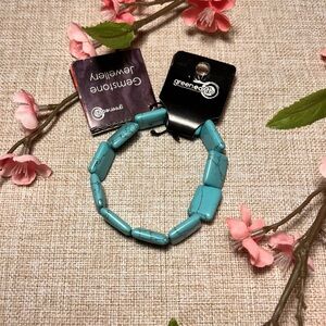 GREEN EARTH Aqua Blue Turquoise Square Bohemian Whimsy Gemstone Bracelet
